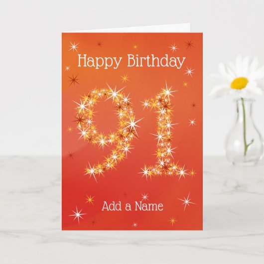 Carte 91e anniversaire - 91 en étoiles - Rouge - 91 ans (Petite plante)