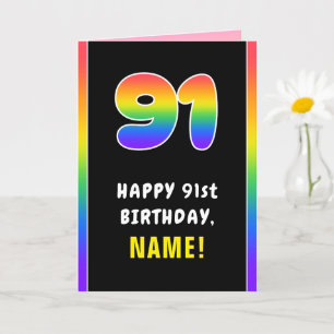 Carte 91e anniversaire : Arc-en-ciel coloré # 91, Nom pe