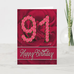 Carte 91e anniversaire avec rose et feuille