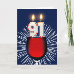 Carte 91e anniversaire avec vin et bougies