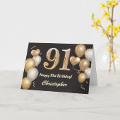 Carte 91e anniversaire Ballons noirs et or Anniversaire (Fleur jaune)