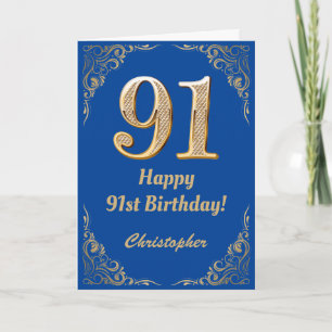 Carte 91e anniversaire Cadre Parties scintillant bleu et