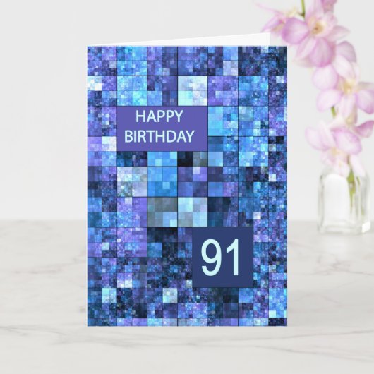 Carte 91e anniversaire, Carrés bleus, (Orchidée)