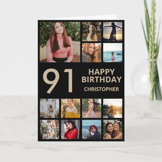 Carte 91e anniversaire Collage photo 13 Photos Black & G (Devant)