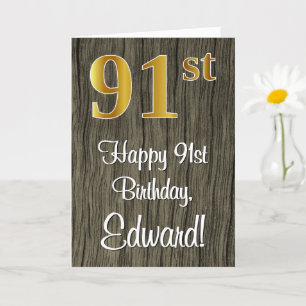 Carte 91e anniversaire : Elégant Faux Gold Look #, Faux