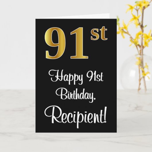 Carte 91e anniversaire ~ Elégant Luxueux Faux Gold Look  (Fleur jaune)