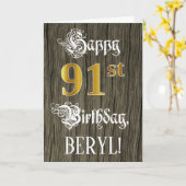 Carte 91e anniversaire : Faux Gold Look + Faux Wood Moti (Fleur jaune)