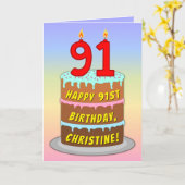 Carte 91e anniversaire — Fun Cake & Candles, avec nom pe (Fleur jaune)