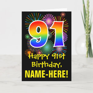 Carte 91e anniversaire : Fun Fireworks Motif + Rainbow 9