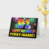 Carte 91e anniversaire : Gras, Amusants, Feu d'artifice, (Fleur jaune)