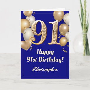 Carte 91e anniversaire Marine Bleu et Ballons d'or Confe