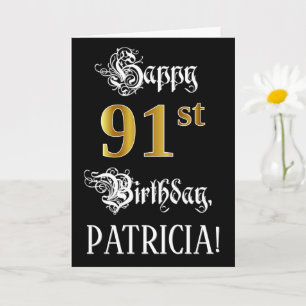 Carte 91e anniversaire — Script fantaisie; Faux Gold Loo