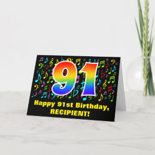 Carte 91e anniversaire : Symboles de musique colorée et 