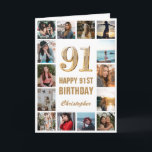 Carte 91e Joyeux Anniversaire Collage photo d'or et de b<br><div class="desc">91e Joyeux Anniversaire Gold et White Photo Collage Carte Anniversaire. Pour plus de personnalisation,  cliquez sur le bouton "Customiser" et utilisez notre outil de conception pour modifier ce modèle.</div>