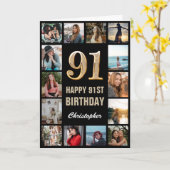 Carte 91e Joyeux Anniversaire noir et or Collage photo (Fleur jaune)