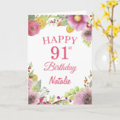 Carte 91st Birthday Watercolor Floral Flowers Pink Card (Fleur jaune)