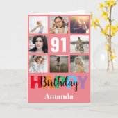 Carte 91st Joyeux anniversaire Photo Collage Modern Pink (Fleur jaune)