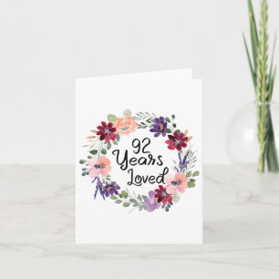 Carte 92 Ans Aimés Floral 92e Anniversaire Femmes 92 Ans