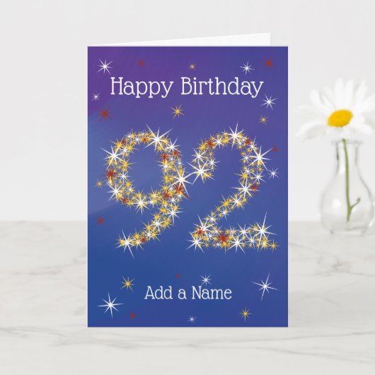Carte 92e anniversaire - 92 en étoiles - bleu - 92 ans (Petite plante)