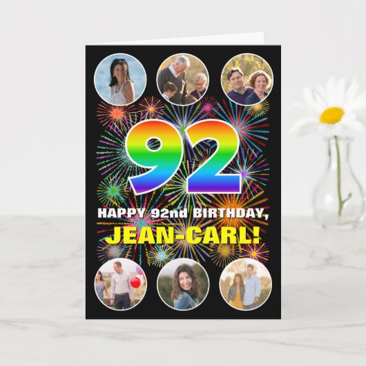 Carte 92e anniversaire : Arc en ciel amusant #, Nom pers (Petite plante)