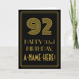 Carte 92e anniversaire : Art Déco Inspiré Look "92" & No