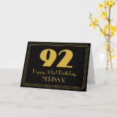 Carte 92e anniversaire : Art Déco Inspiré Look "92" & No (Fleur jaune)