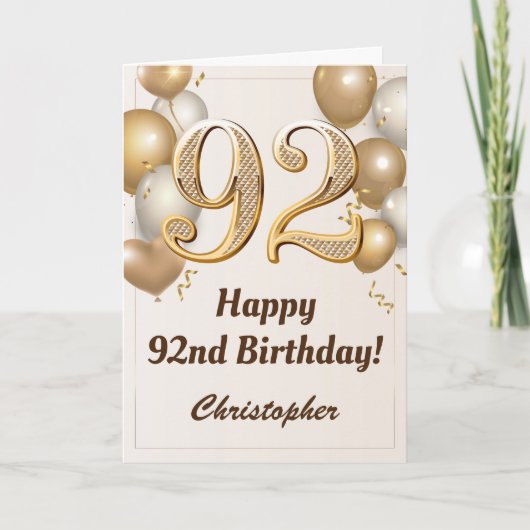 Carte 92e anniversaire Ballons d'or et Confetti Annivers (Devant)