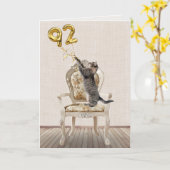 Carte 92e anniversaire Ballons et Tabby Cat (Fleur jaune)