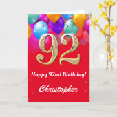 Carte 92e anniversaire Ballons rouges et dorés (Fleur jaune)
