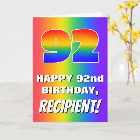 Carte 92e anniversaire : coloré, amusant Motif arc-en-ci (Fleur jaune)