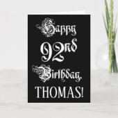 Carte 92e anniversaire : fantaisie, élégant script + Nom (Devant)
