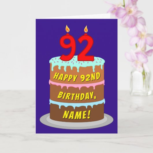 Carte 92e anniversaire : Fun Cake and Candles + Nom pers (Orchidée)