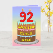 Carte 92e anniversaire — Fun Cake & Candles, avec nom pe (Fleur jaune)