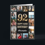 Carte 92e anniversaire heureux Collage photo noir et or<br><div class="desc">92e Joyeux Anniversaire Black and Gold Photo Collage Carte Anniversaire. Pour plus de personnalisation,  cliquez sur le bouton "Customiser" et utilisez notre outil de conception pour modifier ce modèle.</div>