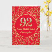Carte 92e anniversaire Motif Floral rouge et or (Fleur jaune)