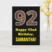 Carte 92e anniversaire : Nom, Faux Wood Grain Motif "92" (Fleur jaune)