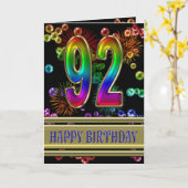 Carte 92ème anniversaire avec bulles arc-en-ciel et feux (Fleur jaune)