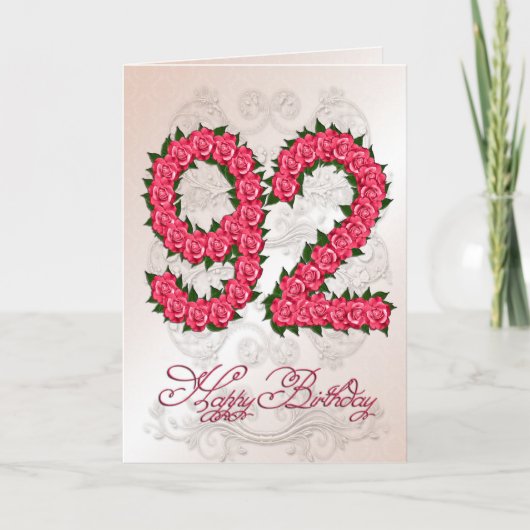 Carte 92ème anniversaire avec rose et feuille (Devant)
