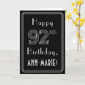 Carte 92nd Birthday: Art Deco Style # 92 & Custom Name (Fleur jaune)