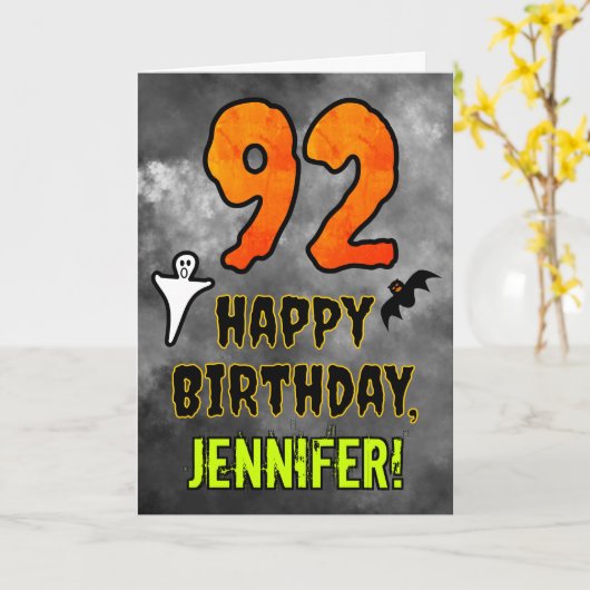 Carte 92nd Birthday: Eerie Halloween Theme + Custom Name (Fleur jaune)