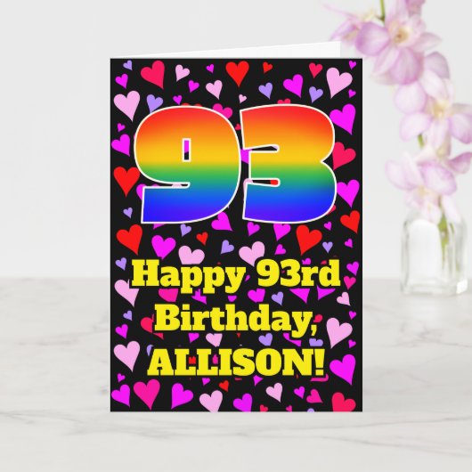 Carte 93e anniversaire : Amour Hearts Motif, Arc-en-ciel (Orchidée)