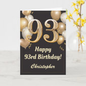Carte 93e anniversaire Ballons Noir et Or Confetti (Fleur jaune)