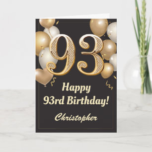 Carte 93e anniversaire Ballons Noir et Or Confetti