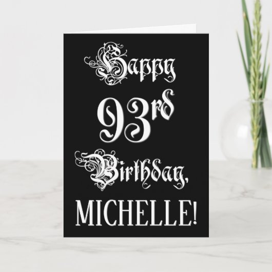 Carte 93e anniversaire : fantaisie, élégant script + Nom (Devant)