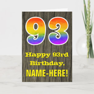 Carte 93e anniversaire : Rustic Faux Wood Look, Arc en c