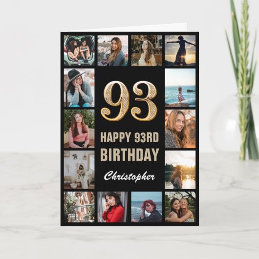 Carte 93e Joyeux Anniversaire Black and Gold Photo Colla (Devant)