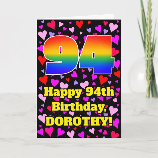 Carte 94e anniversaire : Amour Hearts Motif, Arc en ciel (Devant)