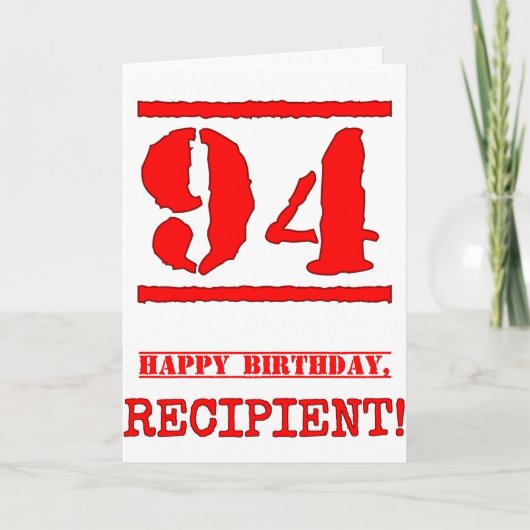 Carte 94e anniversaire : Amusant, Timbre en caoutchouc r (Devant)