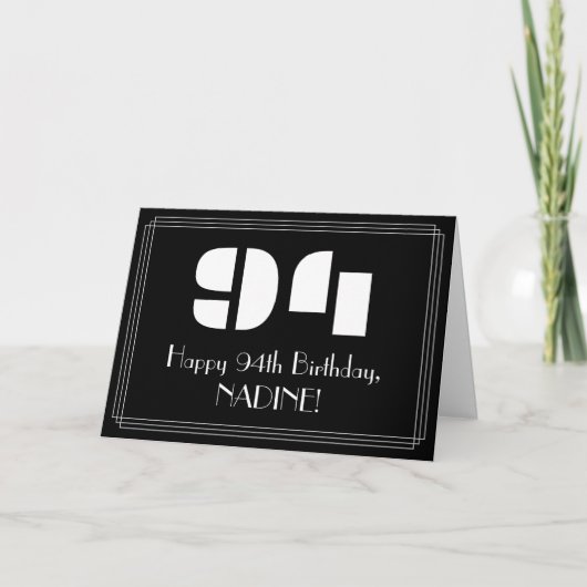 Carte 94e anniversaire : Art Déco Inspiré Look "94" & No (Devant)