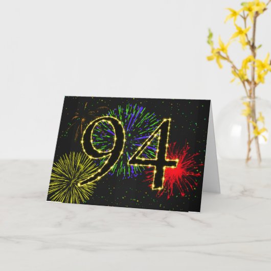 Carte 94e anniversaire avec feux d'artifice (Fleur jaune)